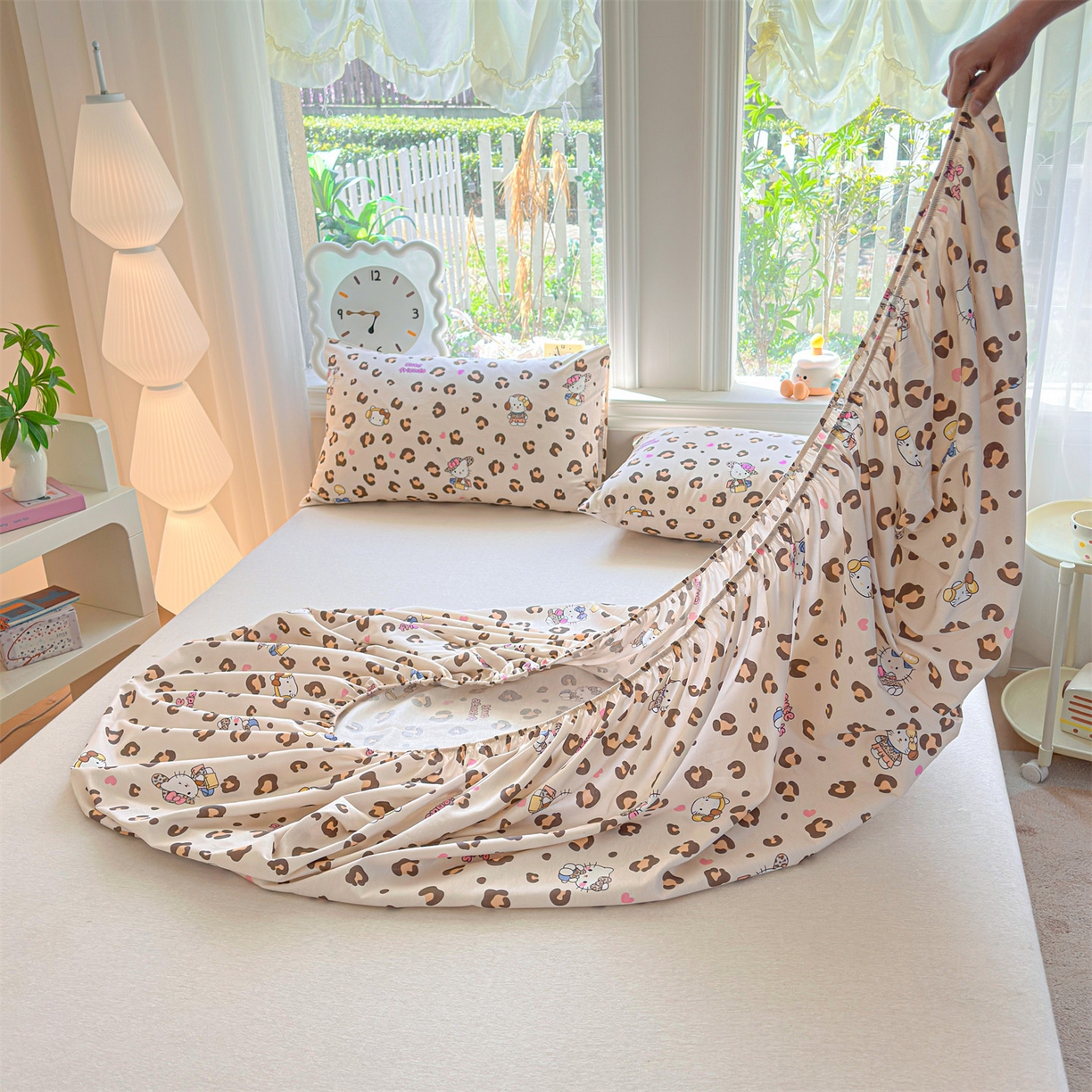 91家纺网 家纺一手货源 找家纺 优眠坊 2026春夏新款全棉印花卡通单床笠 豹纹猫