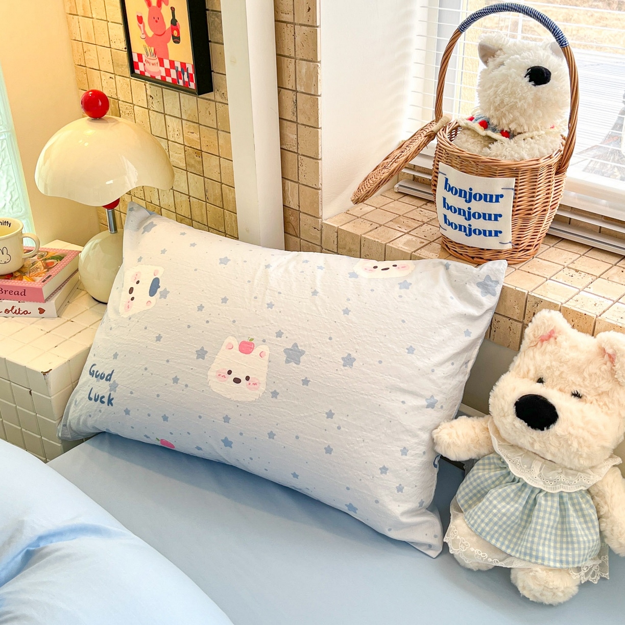 91家纺网 家纺一手货源 找家纺 川悦生活 2026新款双层纱皱皱纱学生床三件套 星星西高地