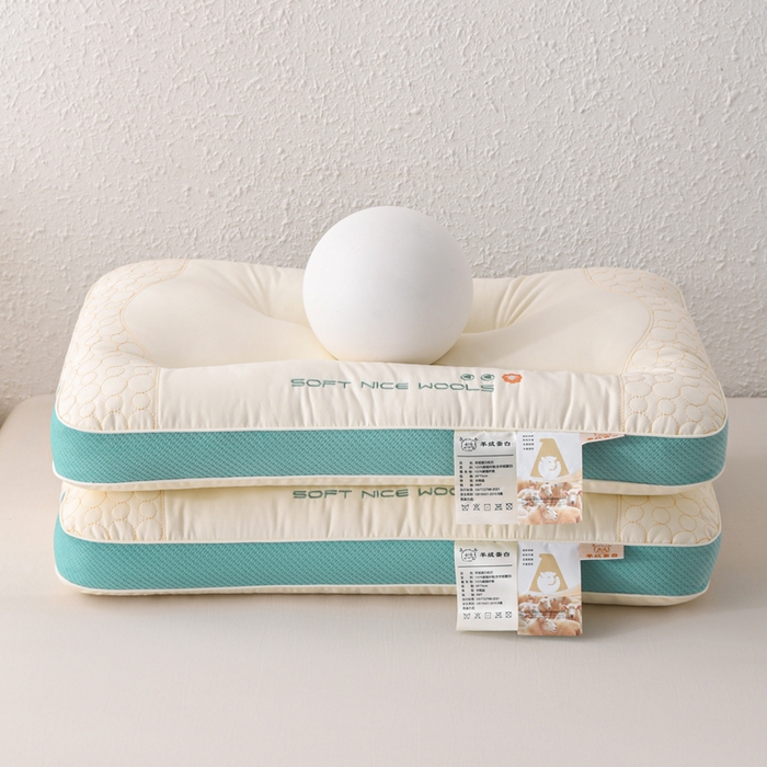 91家纺网 家纺一手货源 找家纺 爱来伊家纺 2026新款羊绒蛋白枕枕头枕芯 羊绒蛋白分区枕-绿