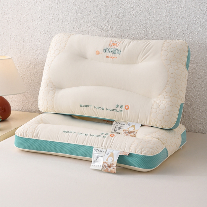 91家纺网 家纺一手货源 找家纺 爱来伊家纺 2026新款羊绒蛋白枕枕头枕芯 羊绒蛋白分区枕-绿