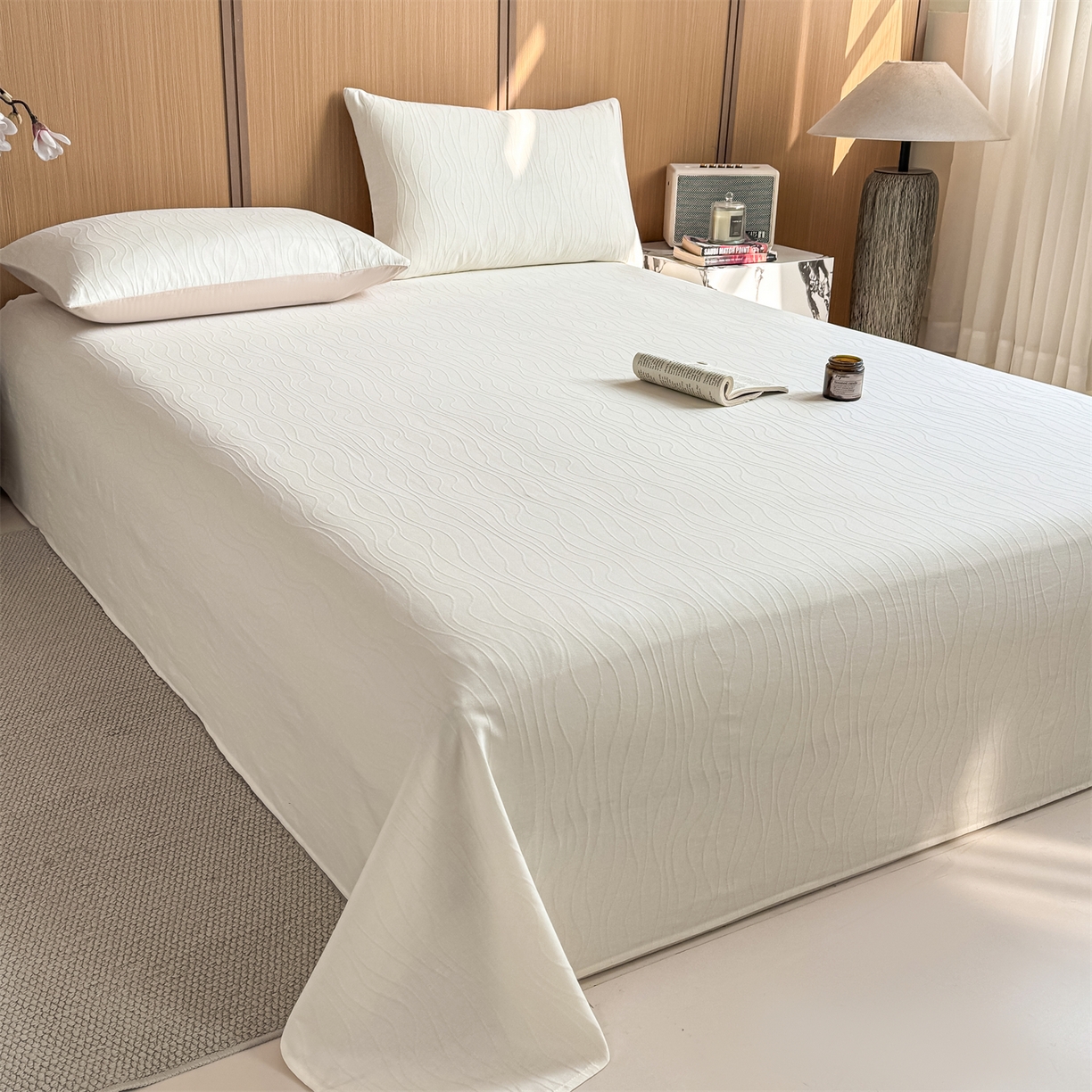 91家纺网 家纺一手货源 找家纺 （总）灰鲸 2026新款全棉简约三层纱色织提花单品床单