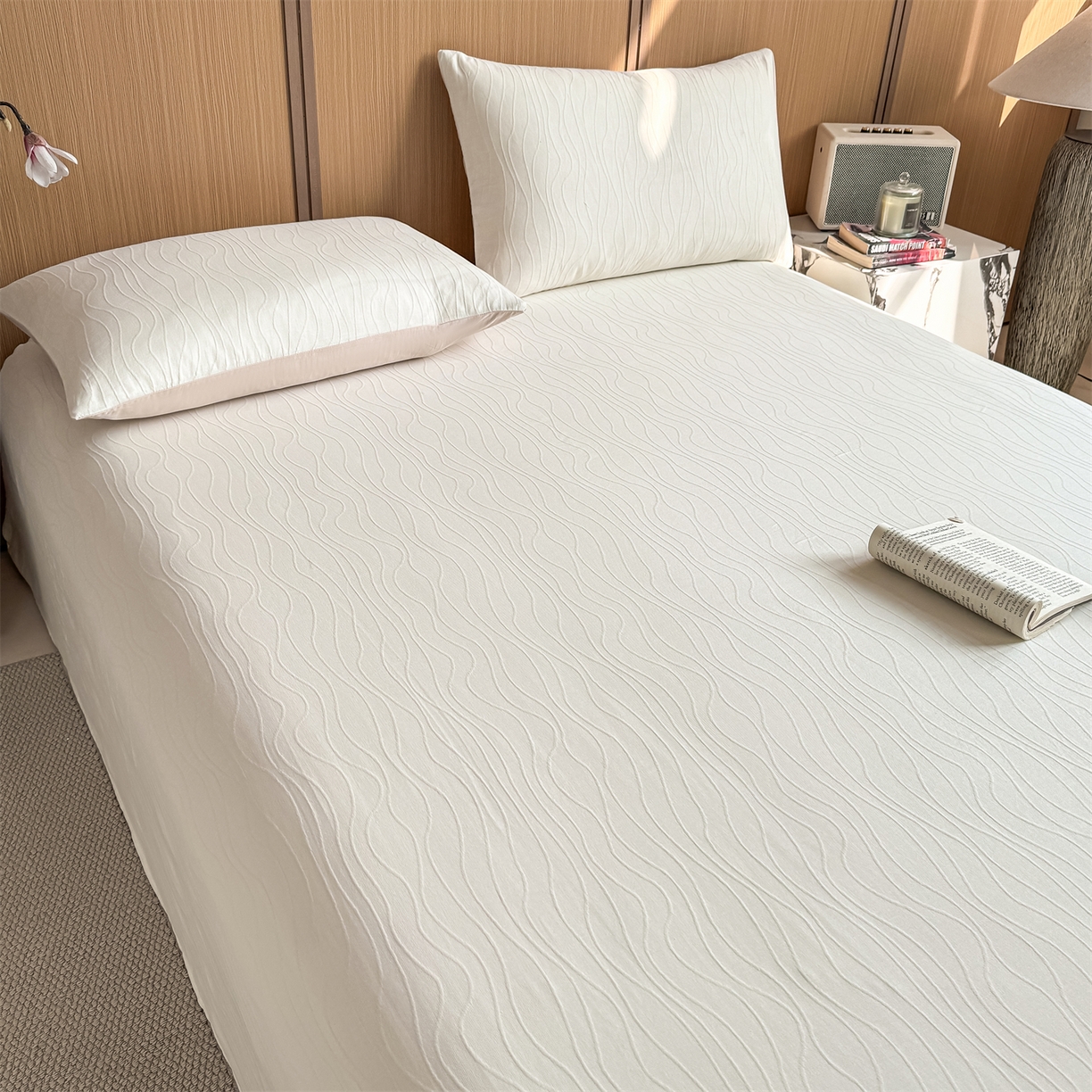 91家纺网 家纺一手货源 找家纺 （总）灰鲸 2026新款全棉简约三层纱色织提花单品床单