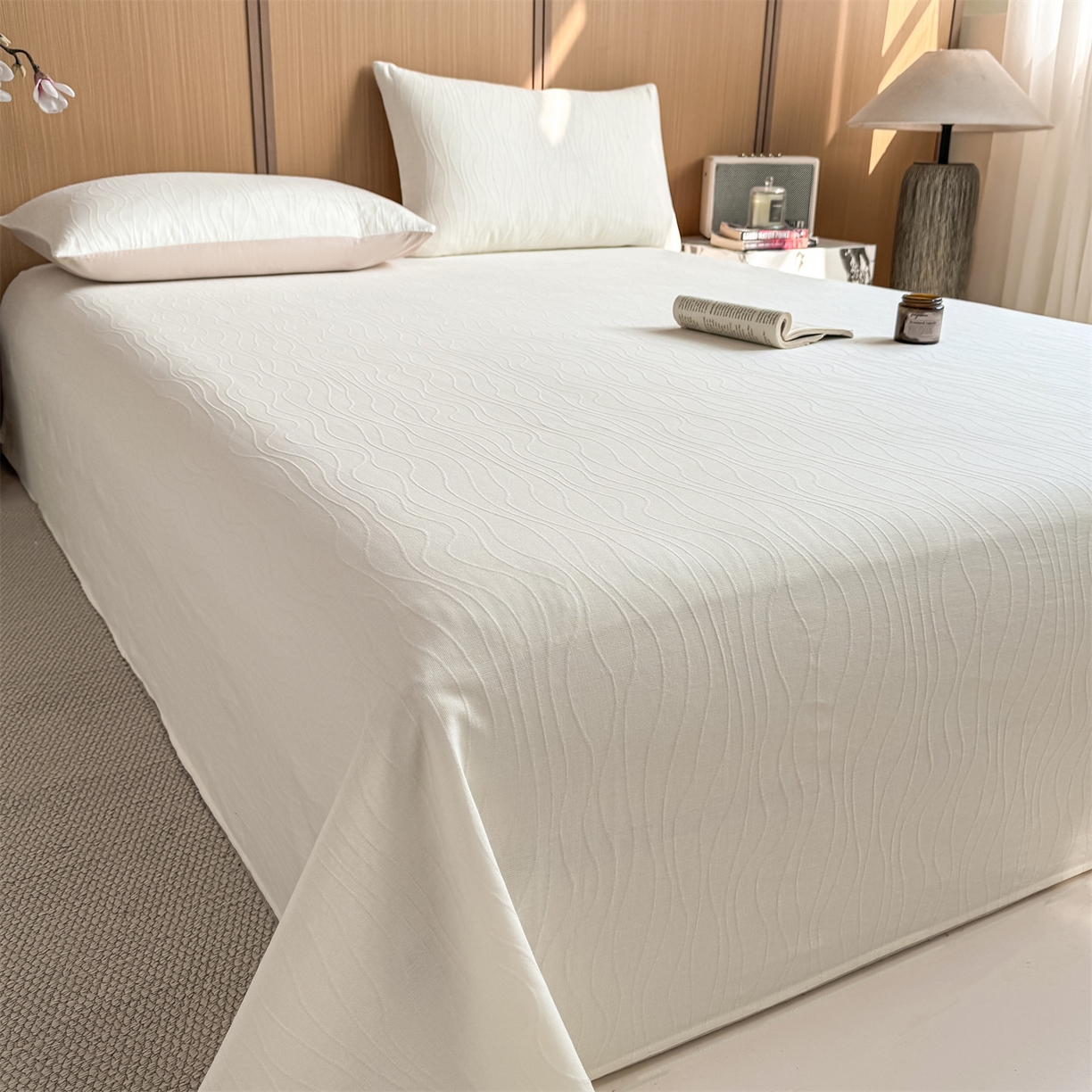 91家纺网 家纺一手货源 找家纺 （总）灰鲸 2026新款全棉简约三层纱色织提花单品床单