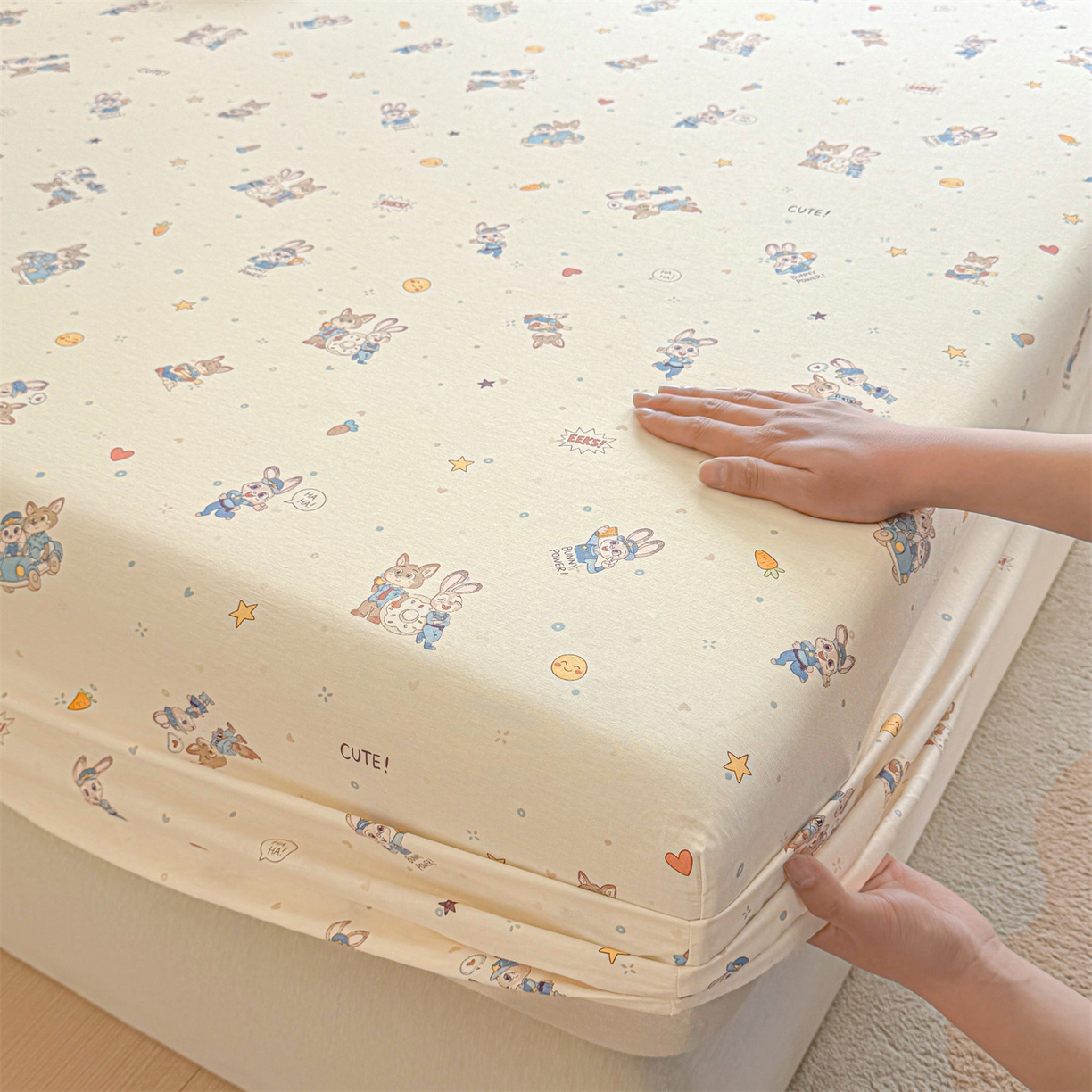 91家纺网 家纺一手货源 找家纺 优眠坊 2026春夏新款全棉印花卡通单床笠 动物城