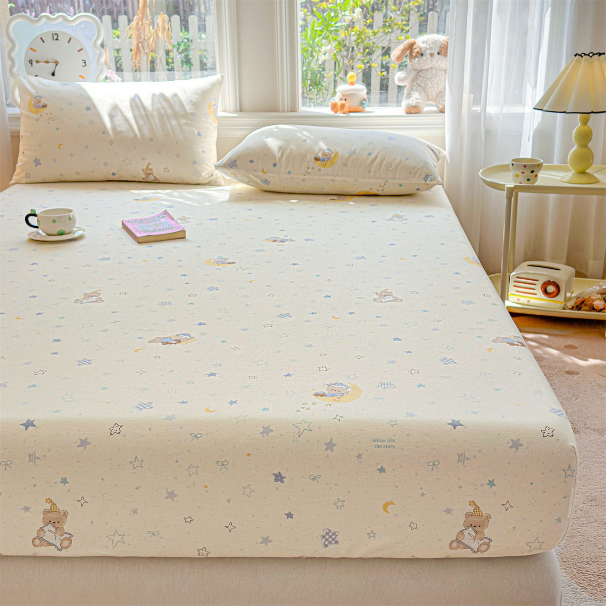 91家纺网 家纺一手货源 找家纺 优眠坊 2026春夏新款全棉印花卡通单床笠 酣睡熊