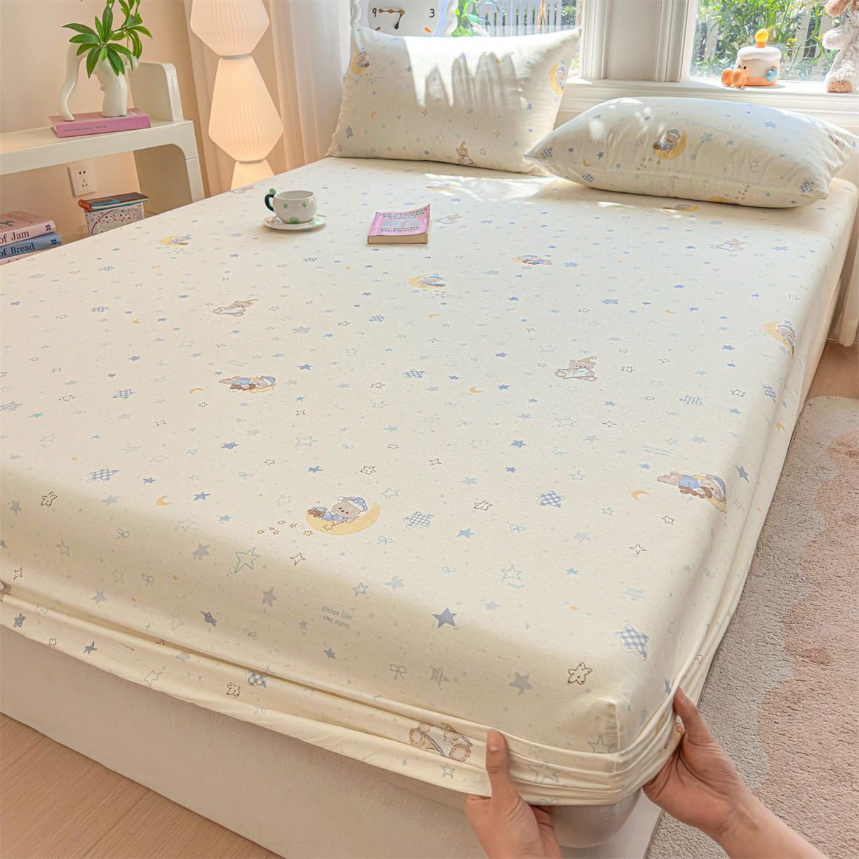 91家纺网 家纺一手货源 找家纺 优眠坊 2026春夏新款全棉印花卡通单床笠 酣睡熊