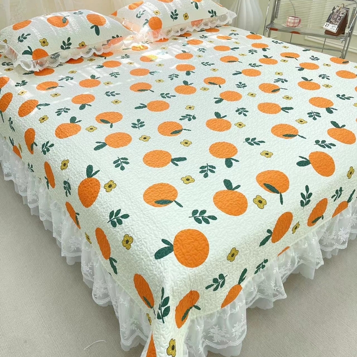 91家纺网 家纺一手货源 找家纺 （总）禧瑞谷 2025新款双层花边纯棉床盖雪纺蕾丝款纯棉床盖四件套