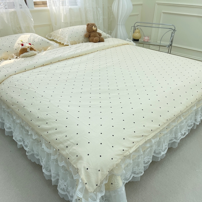 91家纺网 家纺一手货源 找家纺 （总）禧瑞谷 2025新款双层花边纯棉床盖雪纺蕾丝款纯棉床盖四件套