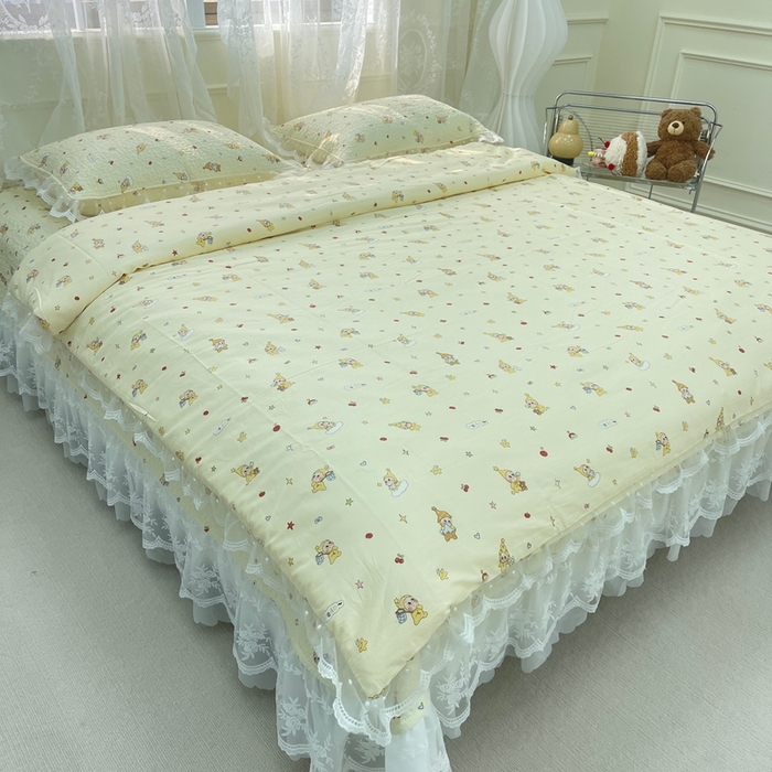 91家纺网 家纺一手货源 找家纺 （总）禧瑞谷 2025新款双层花边纯棉床盖雪纺蕾丝款纯棉床盖四件套