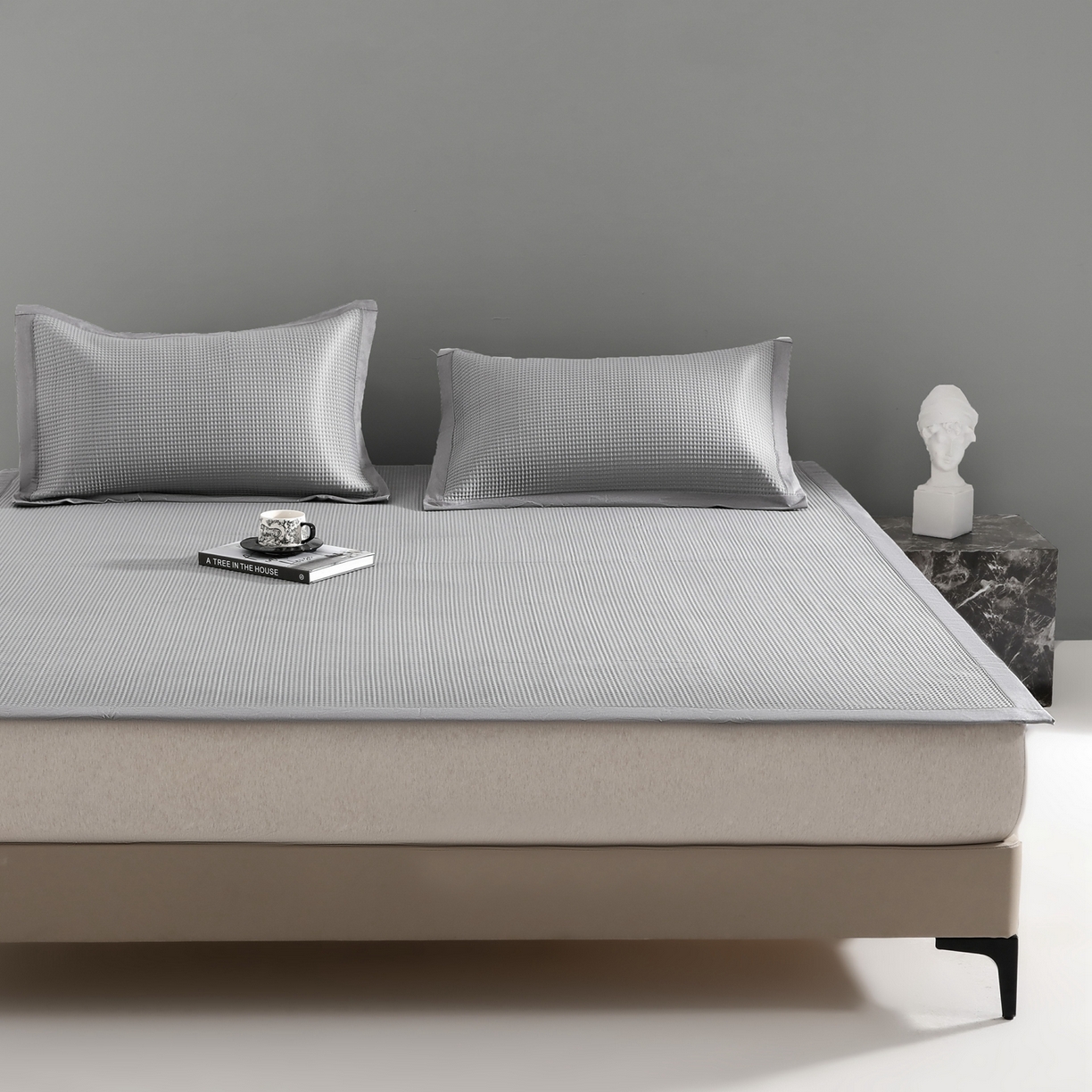 91家纺网 家纺一手货源 找家纺 （总）耀悦家纺 2026款100%乙纶凉席pe凉感华夫格凉席加厚三明治三件套床笠床席子枕套