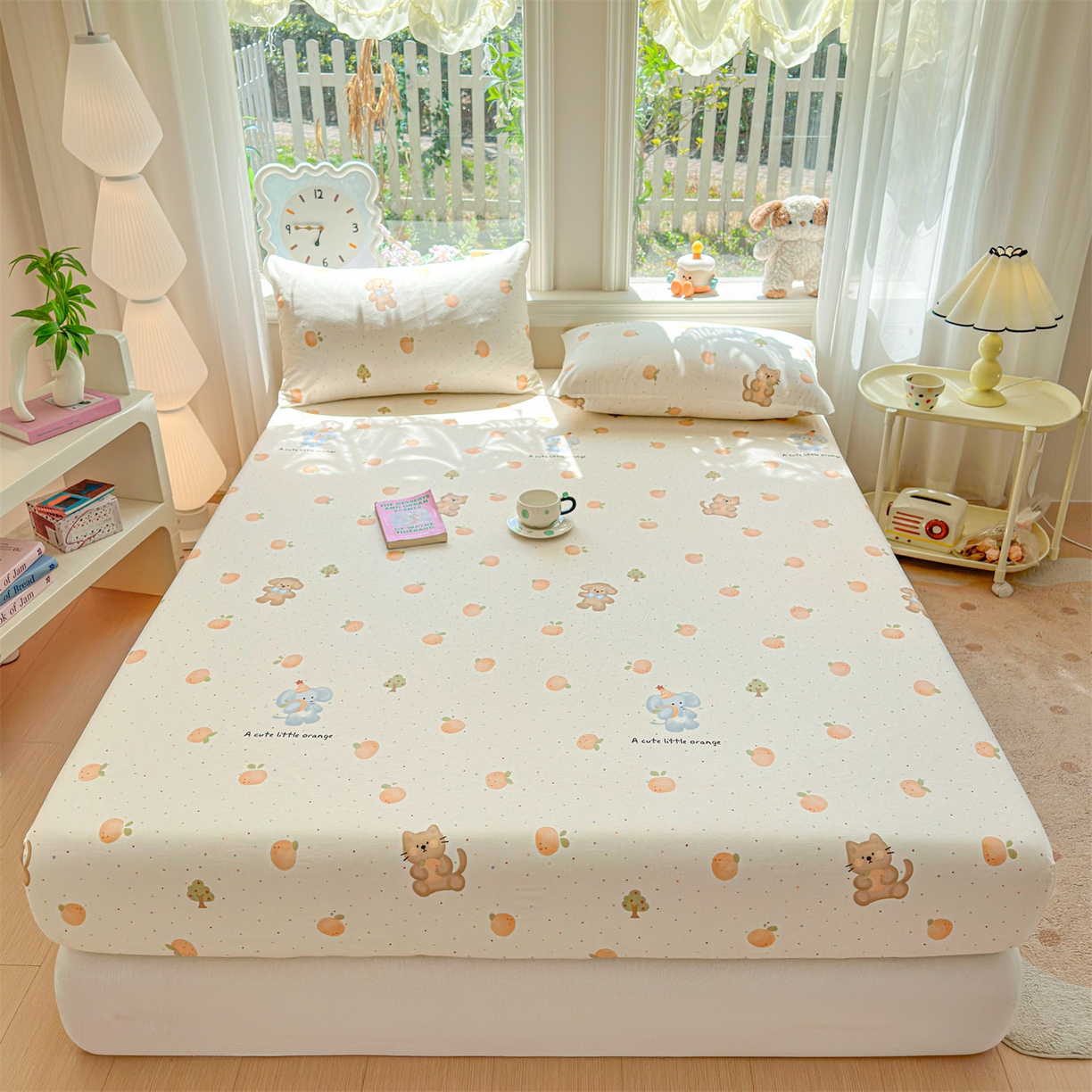 91家纺网 家纺一手货源 找家纺 优眠坊 2026春夏新款全棉印花卡通单床笠 橘子象宝