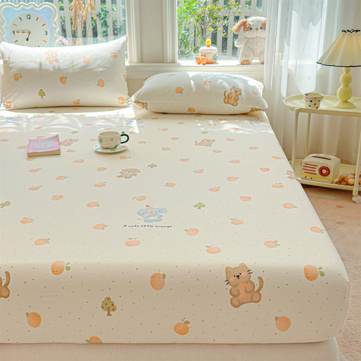 91家纺网 家纺一手货源 找家纺 优眠坊 2026春夏新款全棉印花卡通单床笠 橘子象宝