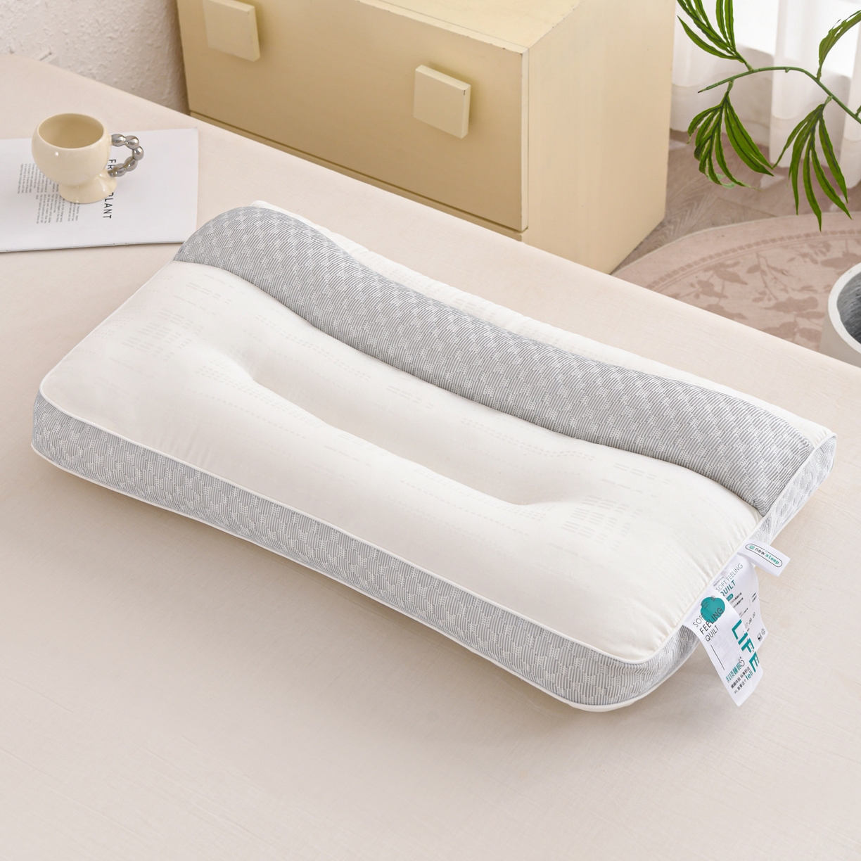 91家纺网 家纺一手货源 找家纺 爱来伊家纺 2026新款牵引舒缓枕枕头枕芯 牵引舒缓枕-灰