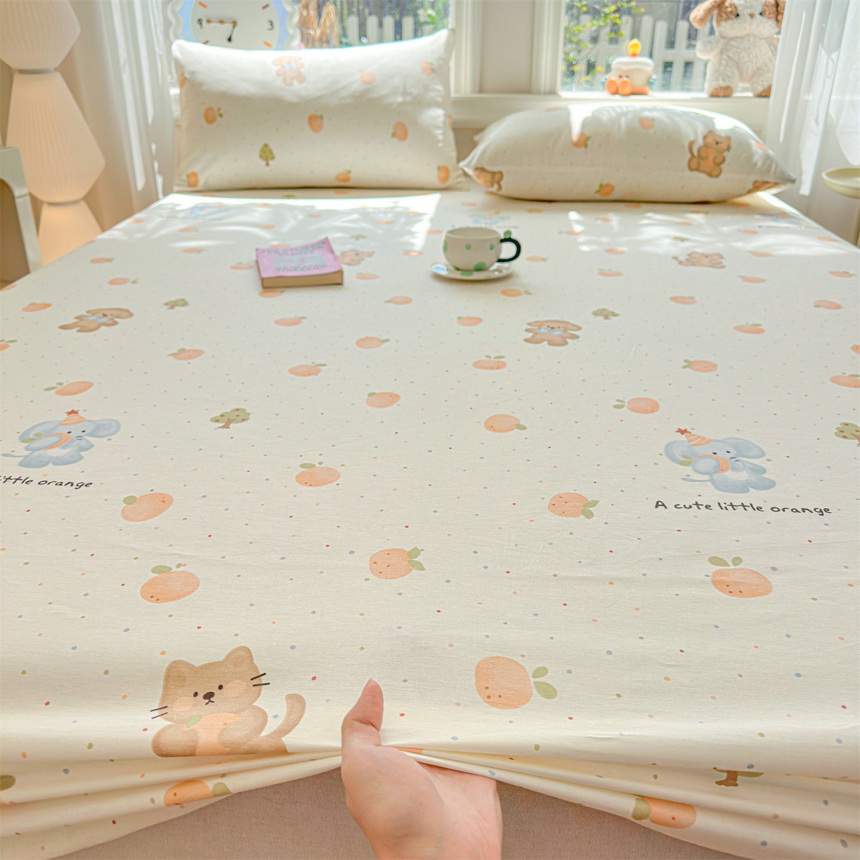 91家纺网 家纺一手货源 找家纺 优眠坊 2026春夏新款全棉印花卡通单床笠 橘子象宝