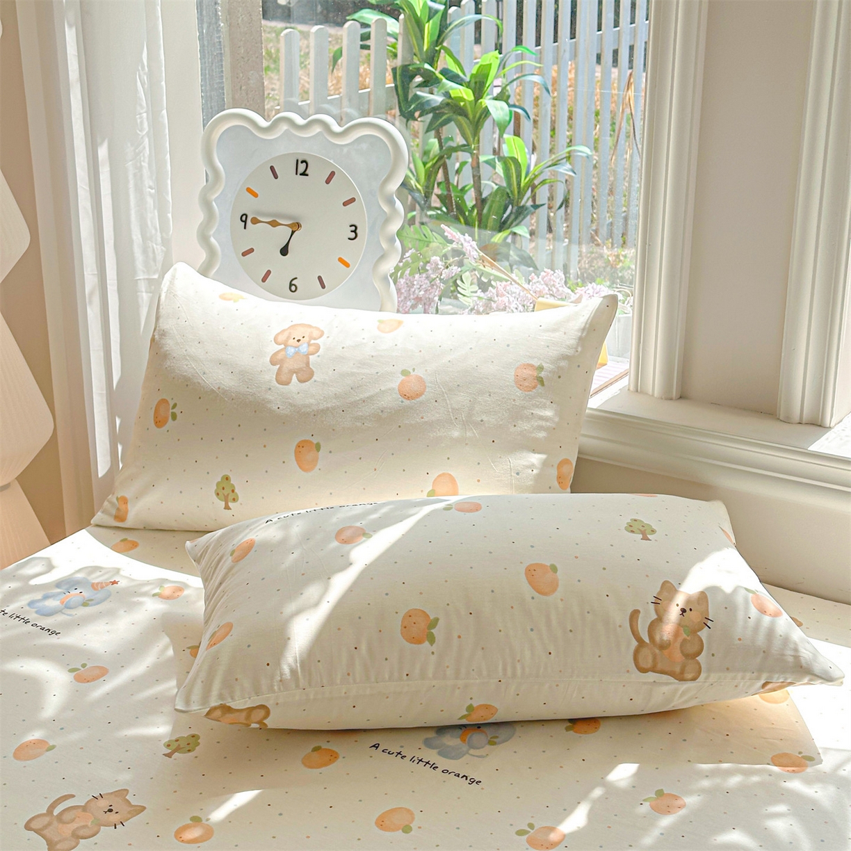 91家纺网 家纺一手货源 找家纺 优眠坊 2026春夏新款全棉印花卡通单床笠 橘子象宝