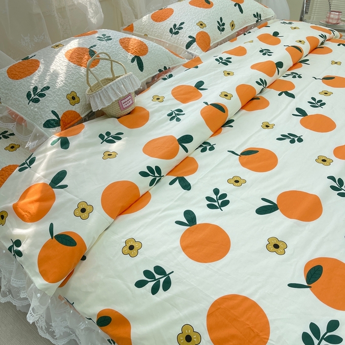 91家纺网 家纺一手货源 找家纺 禧瑞谷 2025新款双层花边纯棉床盖雪纺蕾丝款纯棉床盖四件套 蜜橘奶盖