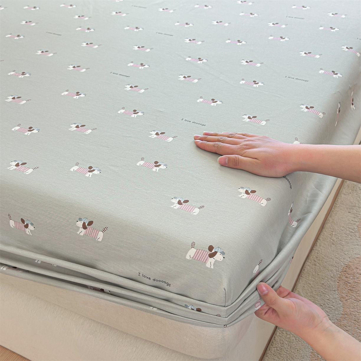 91家纺网 家纺一手货源 找家纺 优眠坊 2026春夏新款全棉印花卡通单床笠 克里斯-绿