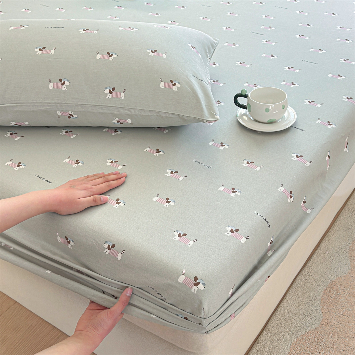 91家纺网 家纺一手货源 找家纺 优眠坊 2026春夏新款全棉印花卡通单床笠 克里斯-绿