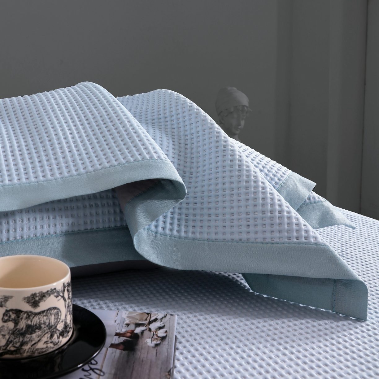 91家纺网 家纺一手货源 找家纺 （总）耀悦家纺 2026款100%乙纶凉席pe凉感华夫格凉席加厚三明治三件套床笠床席子枕套