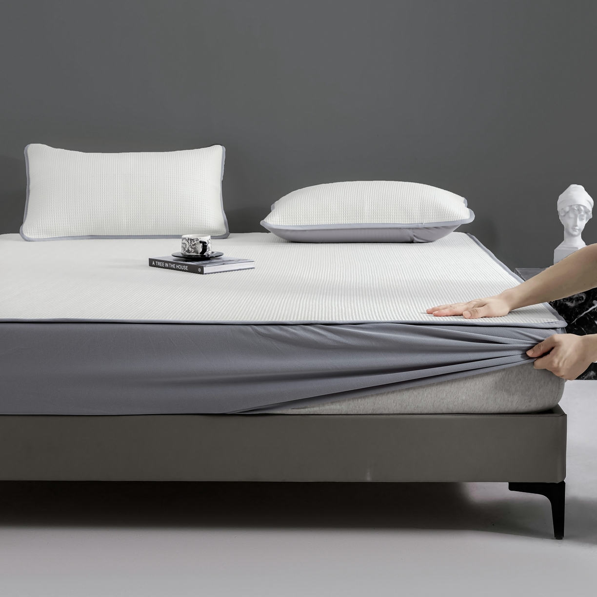 91家纺网 家纺一手货源 找家纺 （总）耀悦家纺 2026款100%乙纶凉席pe凉感华夫格凉席加厚三明治三件套床笠床席子枕套