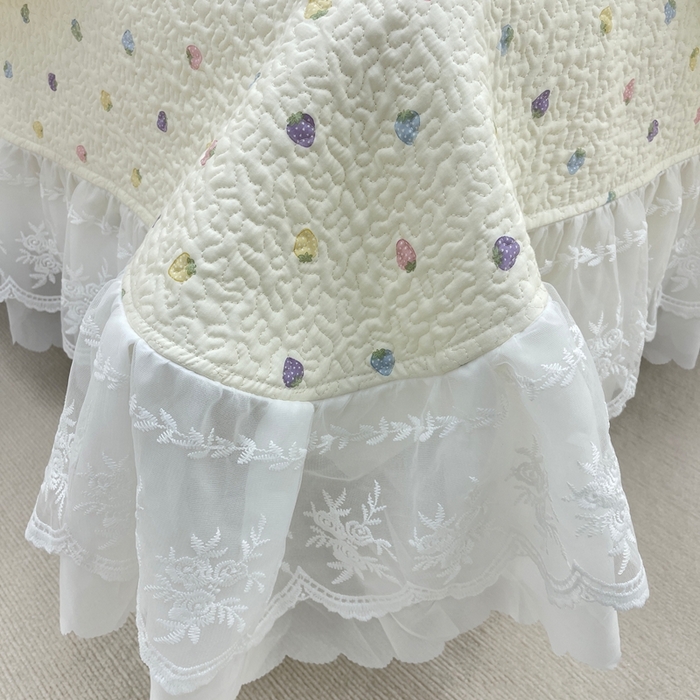 91家纺网 家纺一手货源 找家纺 禧瑞谷 2025新款双层花边纯棉床盖雪纺蕾丝款纯棉床盖四件套 七彩草莓