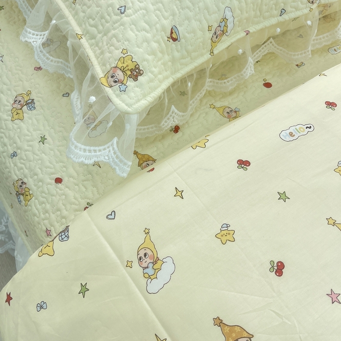 91家纺网 家纺一手货源 找家纺 禧瑞谷 2025新款双层花边纯棉床盖雪纺蕾丝款纯棉床盖四件套 星星人