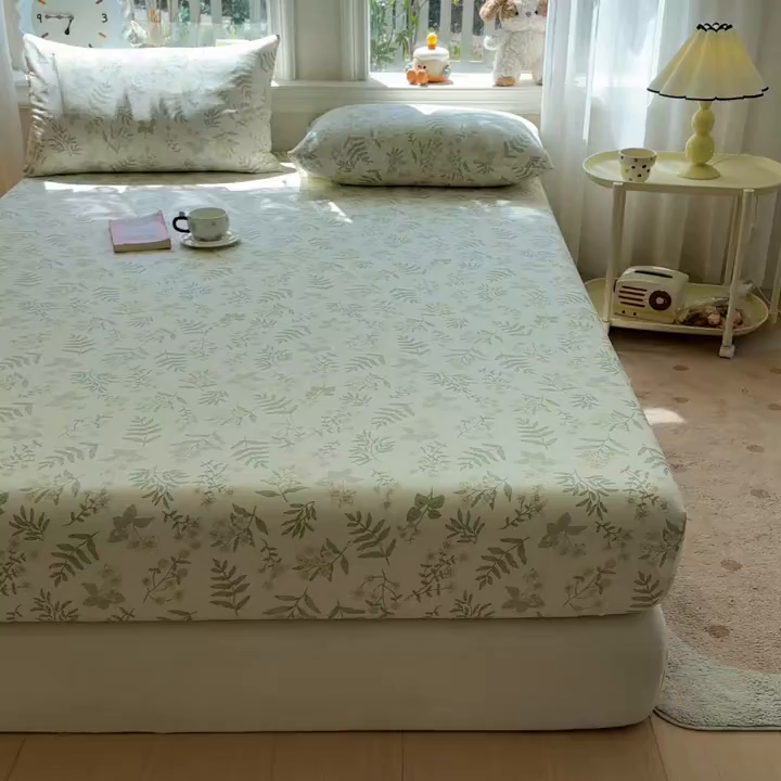 91家纺网 家纺一手货源 找家纺 优眠坊 2026春夏新款全棉印花卡通单床笠 绿茵