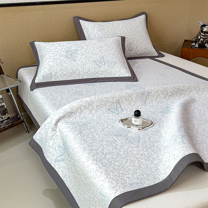 91家纺网 家纺一手货源 找家纺 （总）几禾 2026新款凉感抗菌提花豆豆凉席蝶舞花语