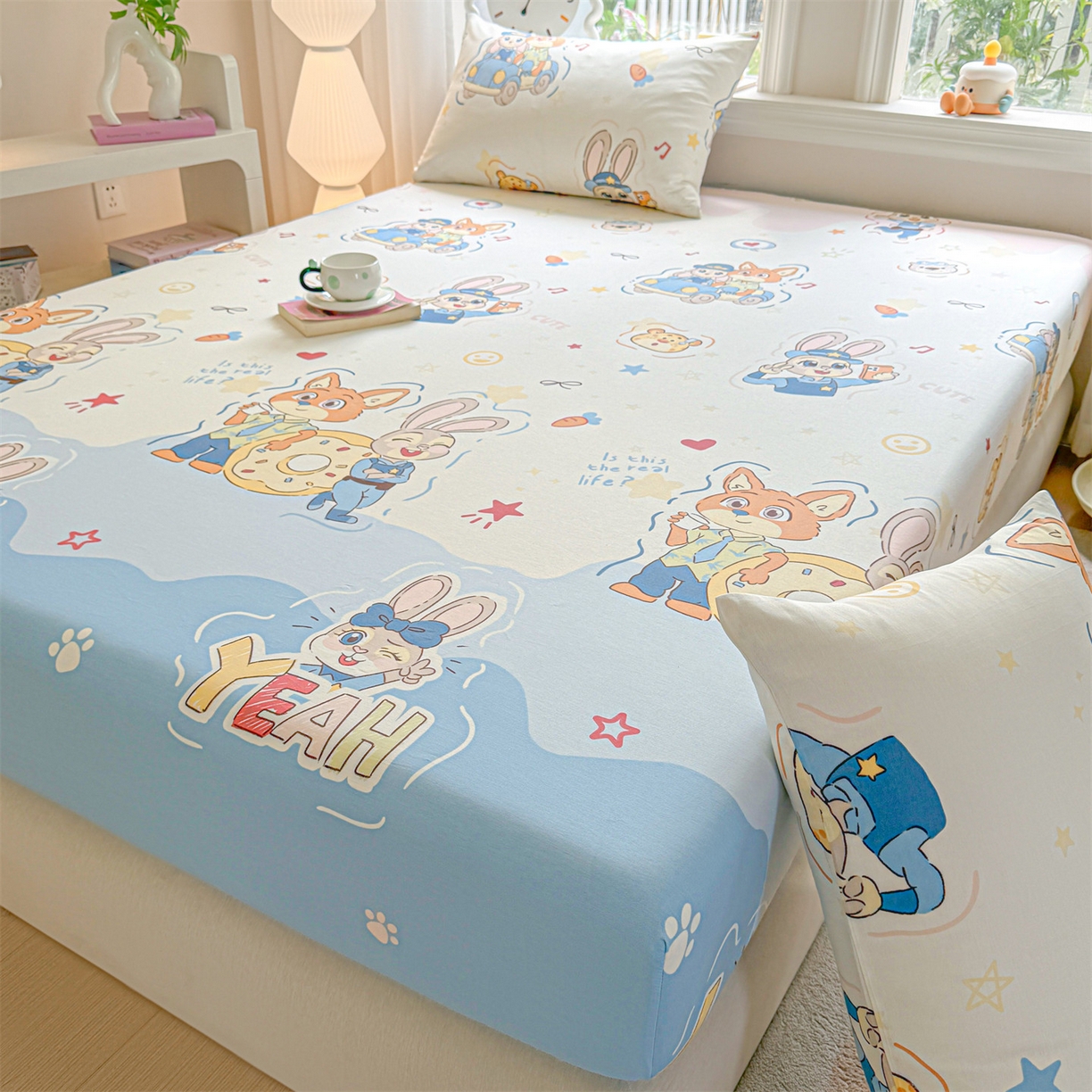 91家纺网 家纺一手货源 找家纺 优眠坊 2026春夏新款全棉印花卡通单床笠 萌趣