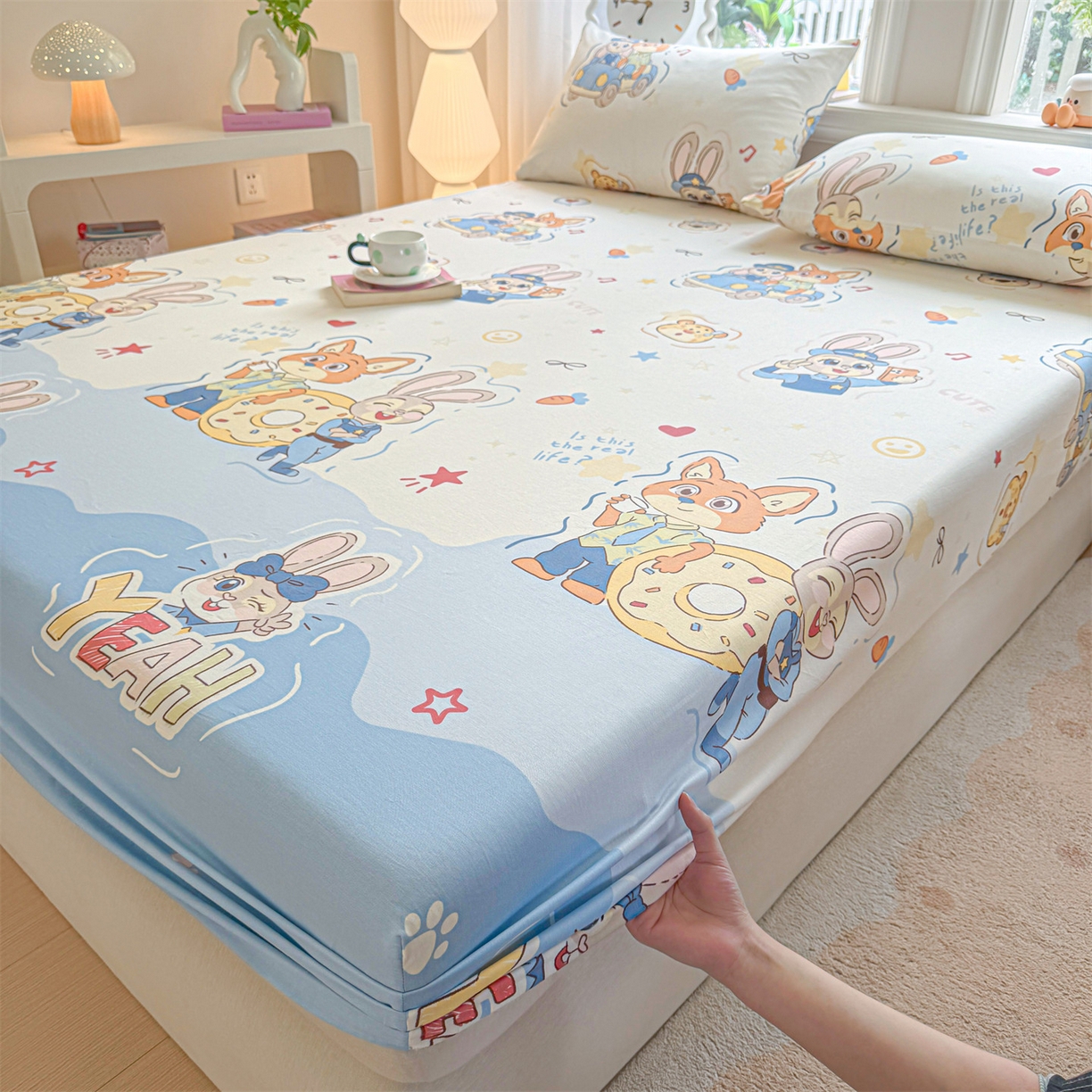 91家纺网 家纺一手货源 找家纺 优眠坊 2026春夏新款全棉印花卡通单床笠 萌趣