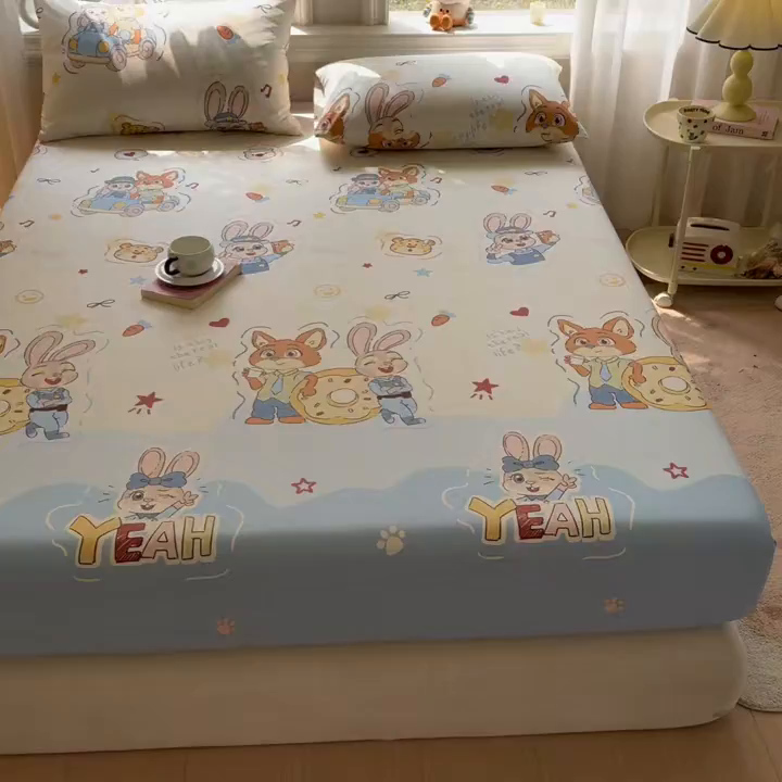 91家纺网 家纺一手货源 找家纺 优眠坊 2026春夏新款全棉印花卡通单床笠 萌趣