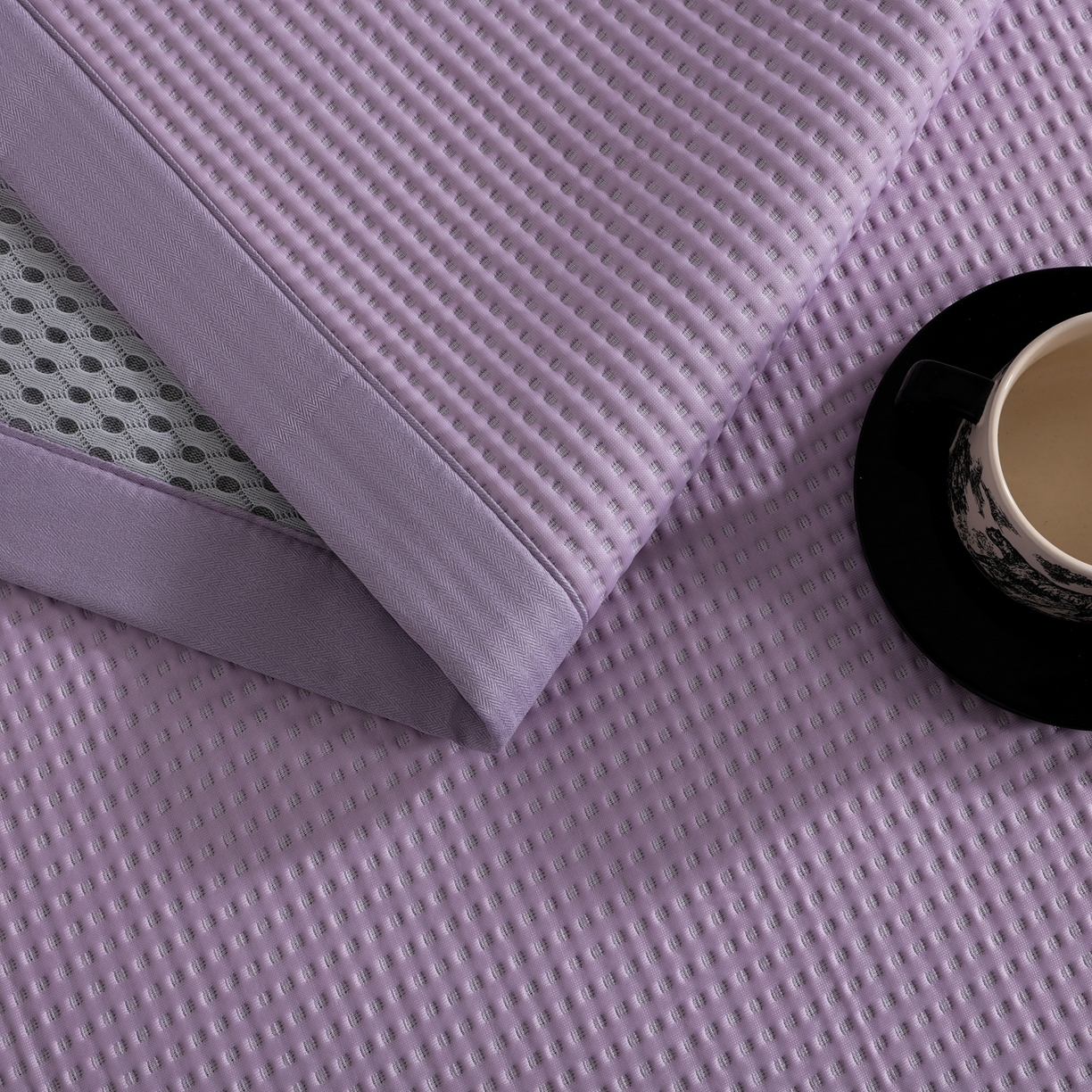 91家纺网 家纺一手货源 找家纺 耀悦家纺 2026款100%乙纶凉席pe凉感华夫格凉席加厚三明治三件套床笠床席子枕套 华夫格-紫色床席款