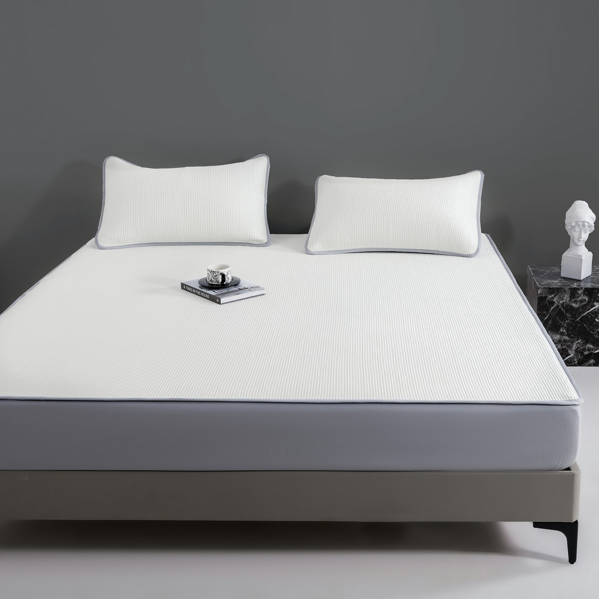 91家纺网 家纺一手货源 找家纺 耀悦家纺 2026款100%乙纶凉席pe凉感华夫格凉席加厚三明治三件套床笠床席子枕套 奶白-床笠款