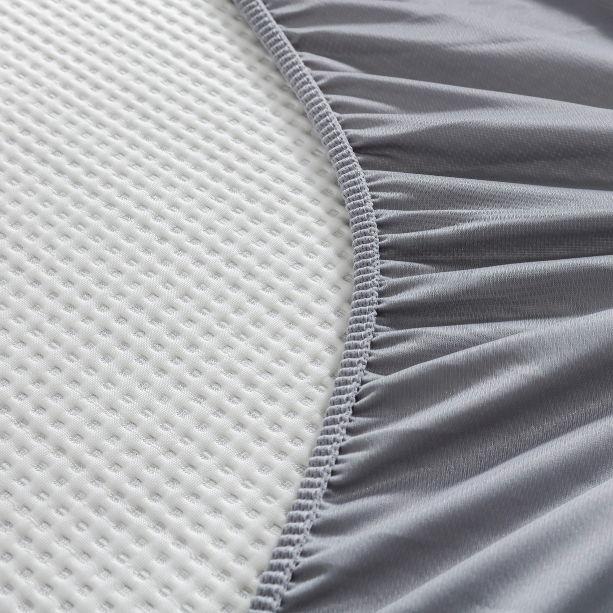 91家纺网 家纺一手货源 找家纺 耀悦家纺 2026款100%乙纶凉席pe凉感华夫格凉席加厚三明治三件套床笠床席子枕套 奶白-床笠款