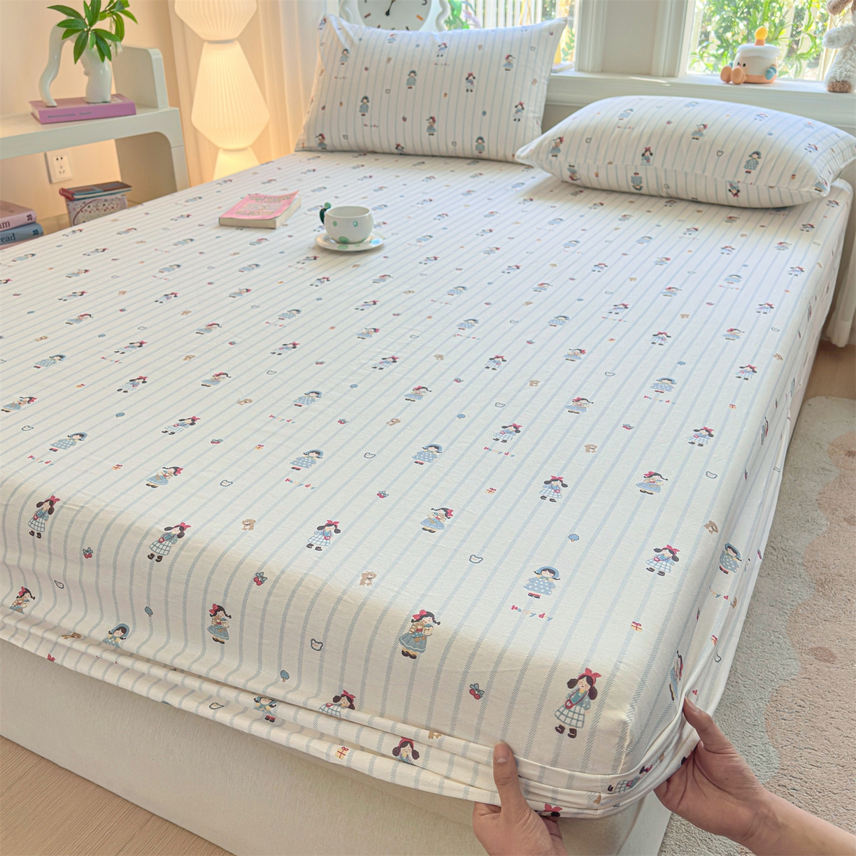 91家纺网 家纺一手货源 找家纺 优眠坊 2026春夏新款全棉印花卡通单床笠 少女日记