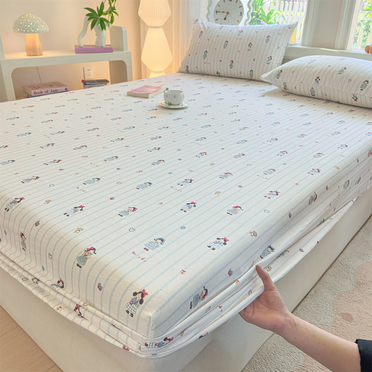 91家纺网 家纺一手货源 找家纺 优眠坊 2026春夏新款全棉印花卡通单床笠 少女日记