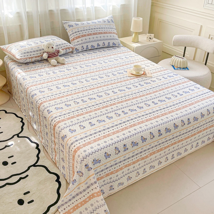 91家纺网 家纺一手货源 找家纺 几禾 2026新款高克重泡芙纱~印花款（单床单）-110g CD-费尔岛木马