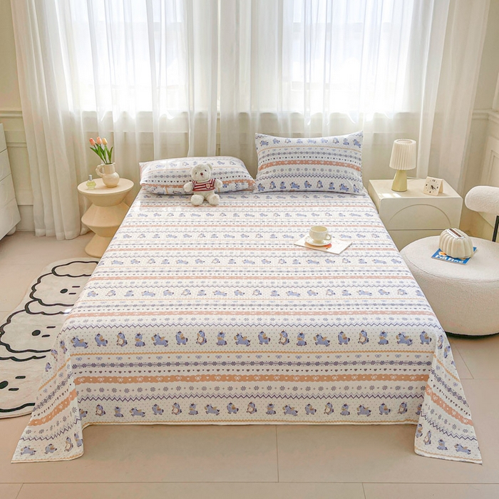 91家纺网 家纺一手货源 找家纺 几禾 2026新款高克重泡芙纱~印花款（单床单）-110g CD-费尔岛木马