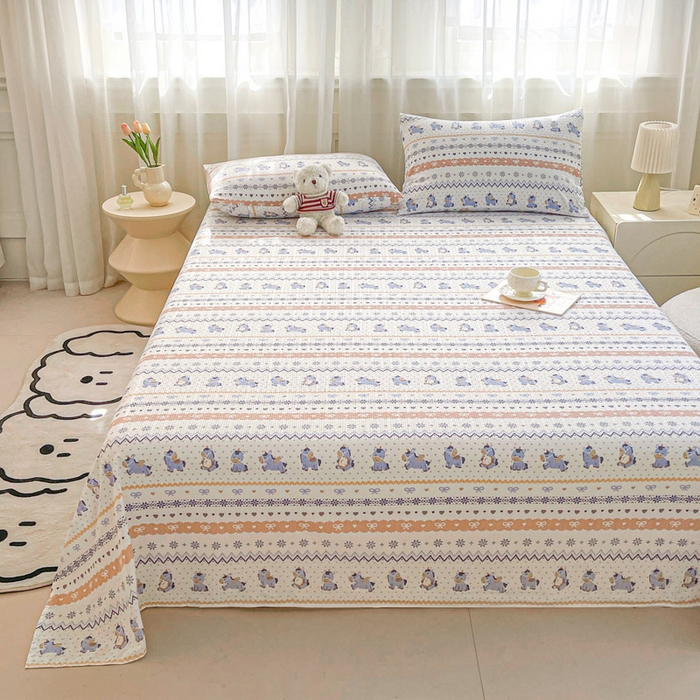 91家纺网 家纺一手货源 找家纺 几禾 2026新款高克重泡芙纱~印花款（单床单）-110g CD-费尔岛木马