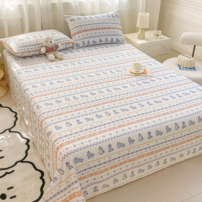 91家纺网 家纺一手货源 找家纺 几禾 2026新款高克重泡芙纱~印花款（单床单）-110g CD-费尔岛木马