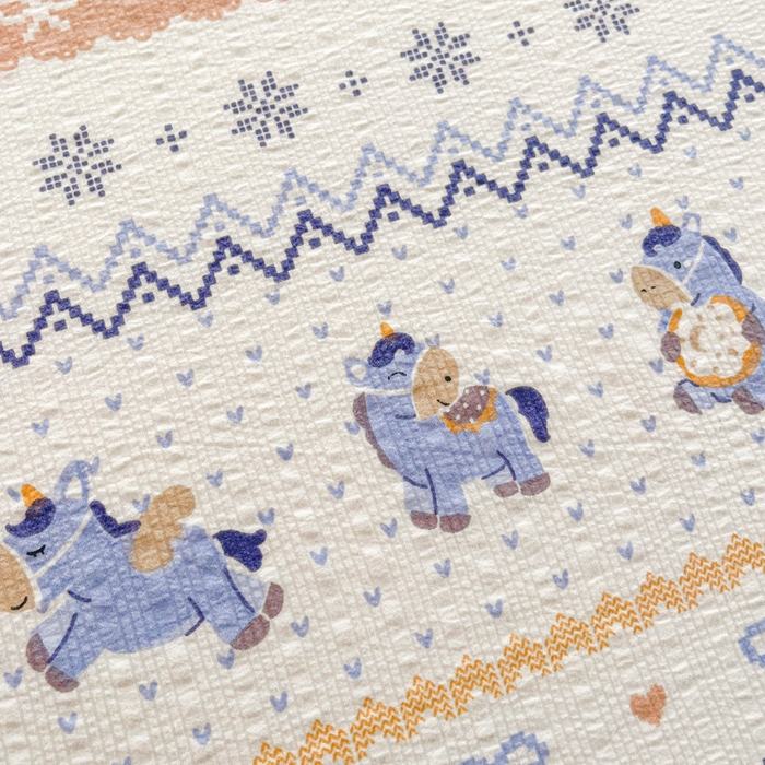 91家纺网 家纺一手货源 找家纺 几禾 2026新款高克重泡芙纱~印花款（单床单）-110g CD-费尔岛木马