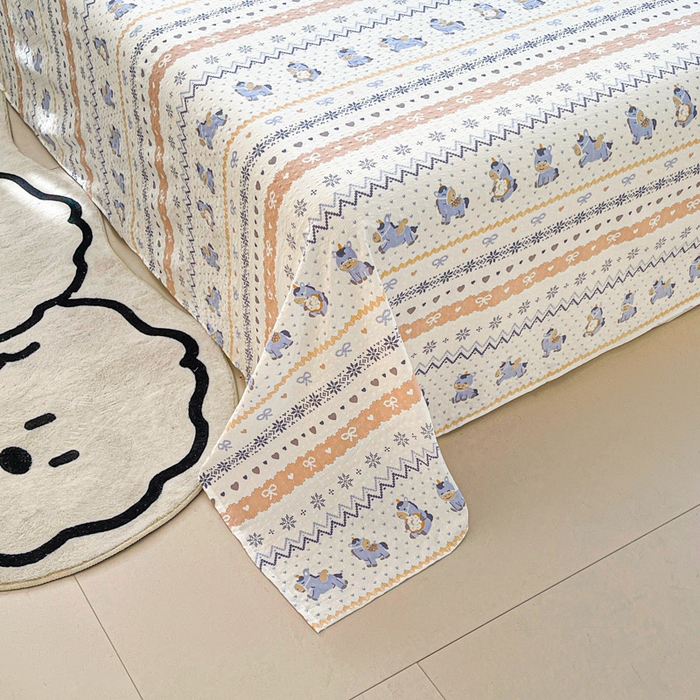 91家纺网 家纺一手货源 找家纺 几禾 2026新款高克重泡芙纱~印花款（单床单）-110g CD-费尔岛木马