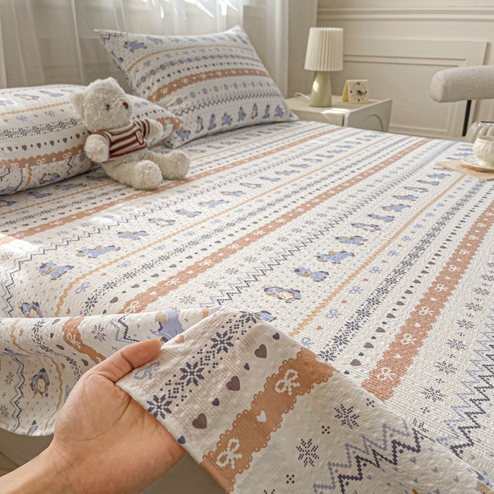 91家纺网 家纺一手货源 找家纺 几禾 2026新款高克重泡芙纱~印花款（单床单）-110g CD-费尔岛木马