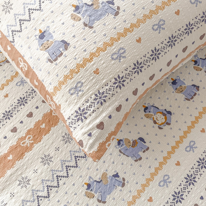 91家纺网 家纺一手货源 找家纺 几禾 2026新款高克重泡芙纱~印花款（单床单）-110g CD-费尔岛木马