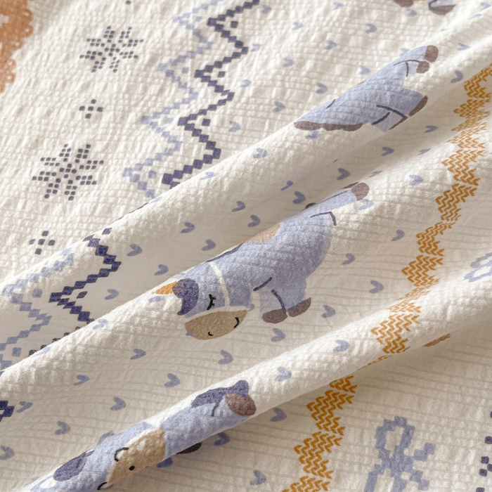 91家纺网 家纺一手货源 找家纺 几禾 2026新款高克重泡芙纱~印花款（单床单）-110g CD-费尔岛木马