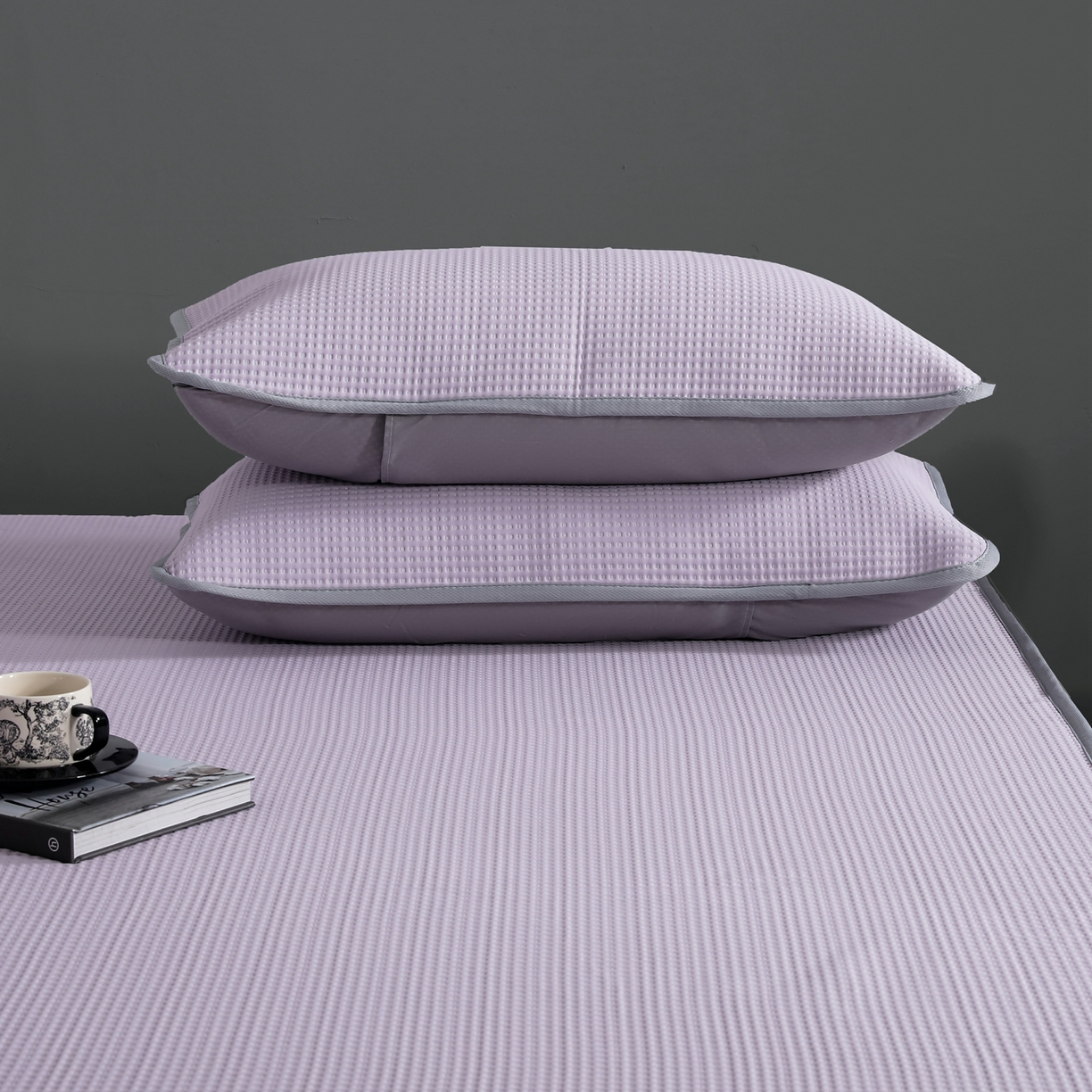 91家纺网 家纺一手货源 找家纺 耀悦家纺 2026款100%乙纶凉席pe凉感华夫格凉席加厚三明治三件套床笠床席子枕套 优雅紫-床笠款