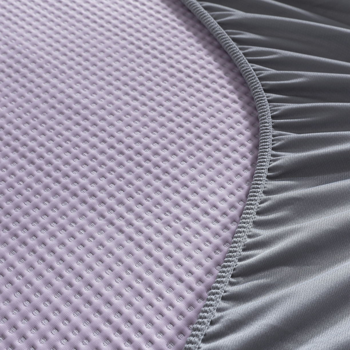 91家纺网 家纺一手货源 找家纺 耀悦家纺 2026款100%乙纶凉席pe凉感华夫格凉席加厚三明治三件套床笠床席子枕套 优雅紫-床笠款