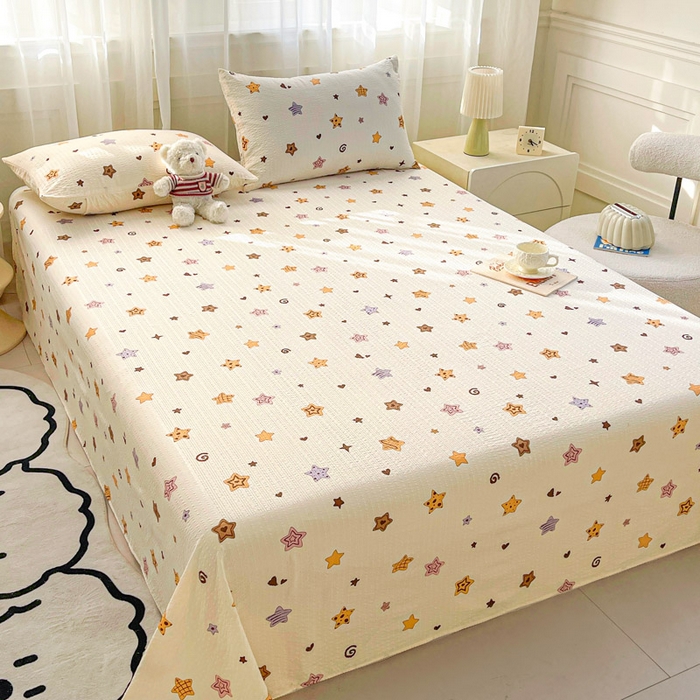 91家纺网 家纺一手货源 找家纺 几禾 2026新款高克重泡芙纱~印花款（单床单）-110g CD-逢星岛