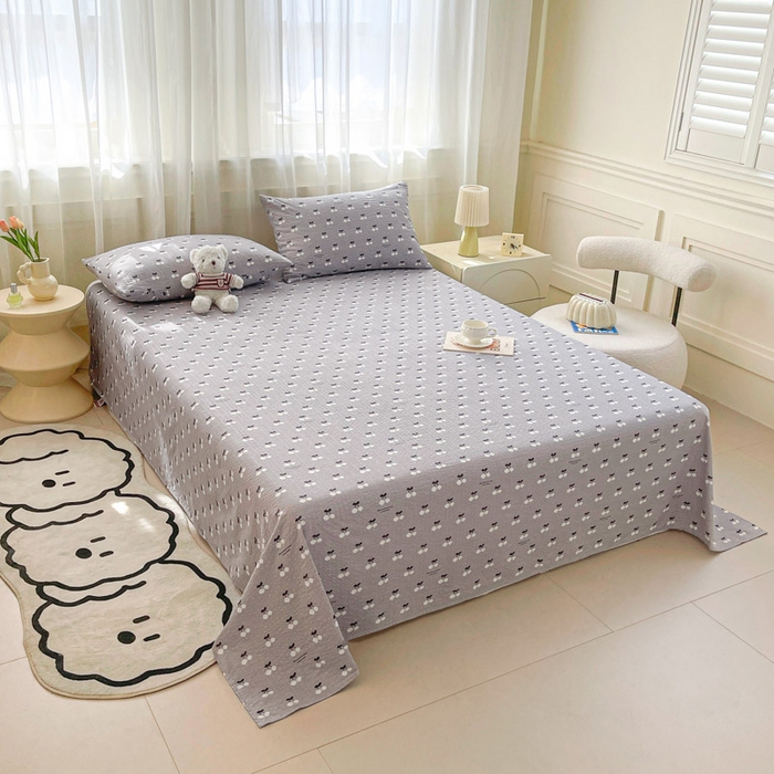 91家纺网 家纺一手货源 找家纺 几禾 2026新款高克重泡芙纱~印花款（单床单）-110g CD-灰樱桃