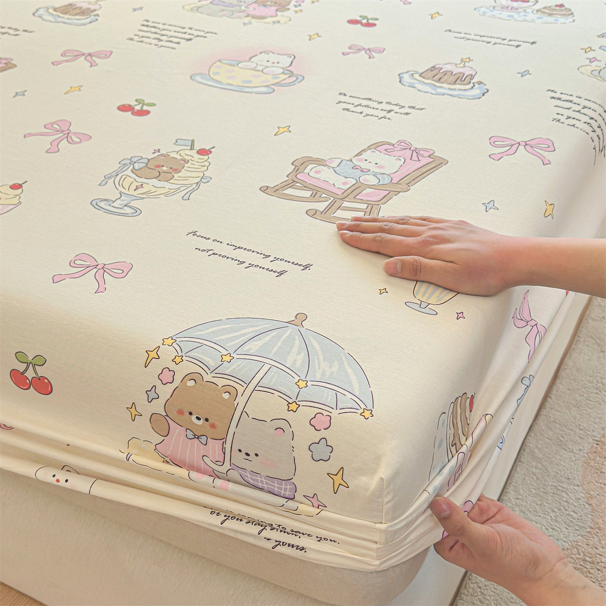 91家纺网 家纺一手货源 找家纺 优眠坊 2026春夏新款全棉印花卡通单床笠 童年趣宝